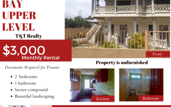UPPER LEVEL 2 BR APT FOR RENT. Claxton Bay